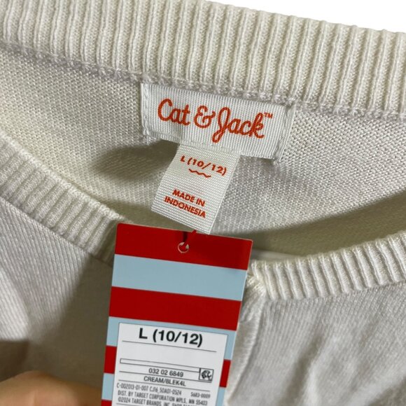 Cat & Jack Girls Cardigan Sweater L 10/12 Cream Button-Up Cotton - Picture 3 of 4